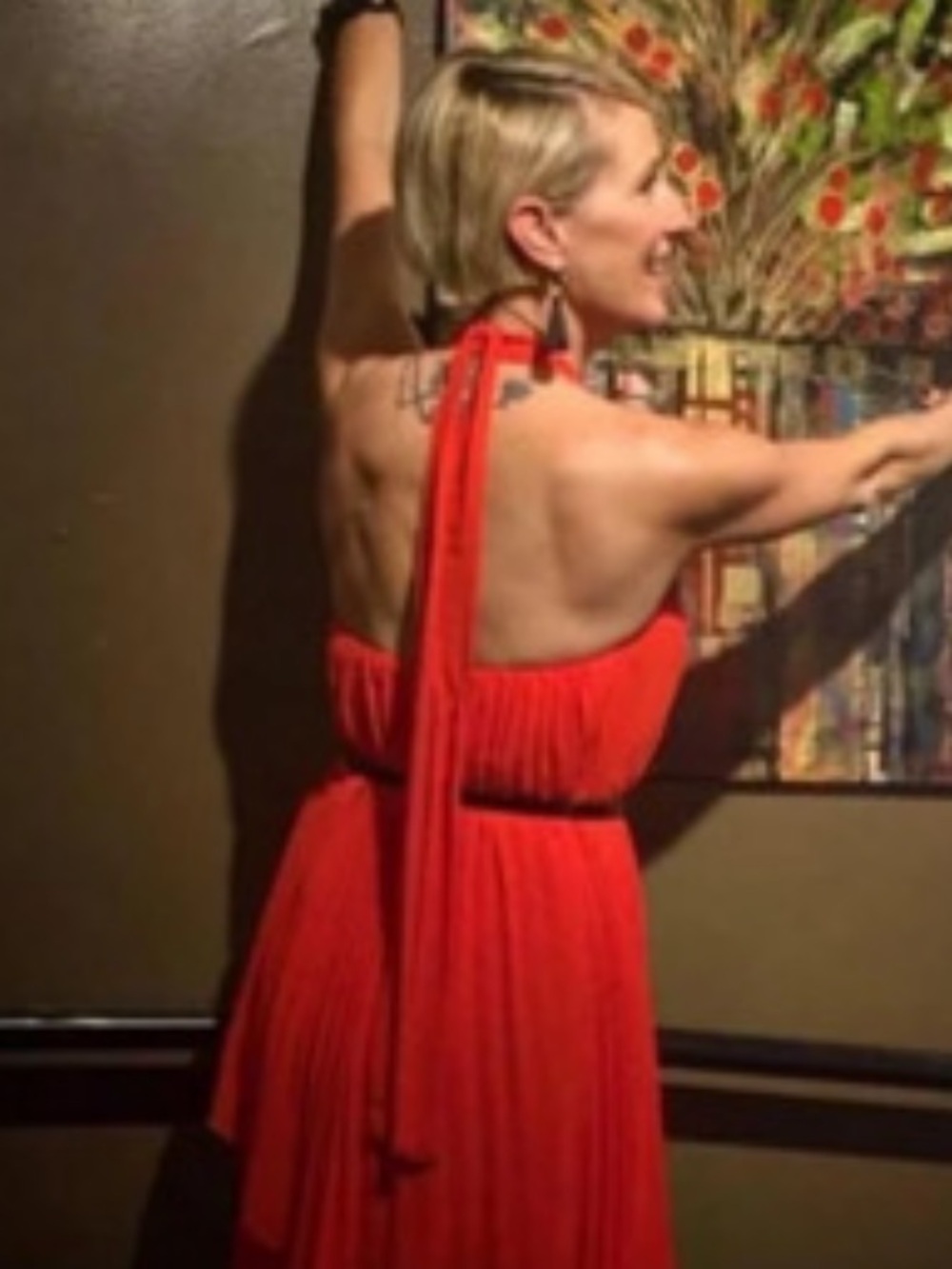 H&M Red Backless Halter Maxi Dress